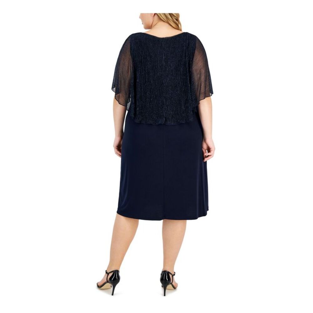 CONNECTED APPAREL Womens Navy Unlined Mesh Overlay Pullover Dress Plus 22W - Picture 2 of 4